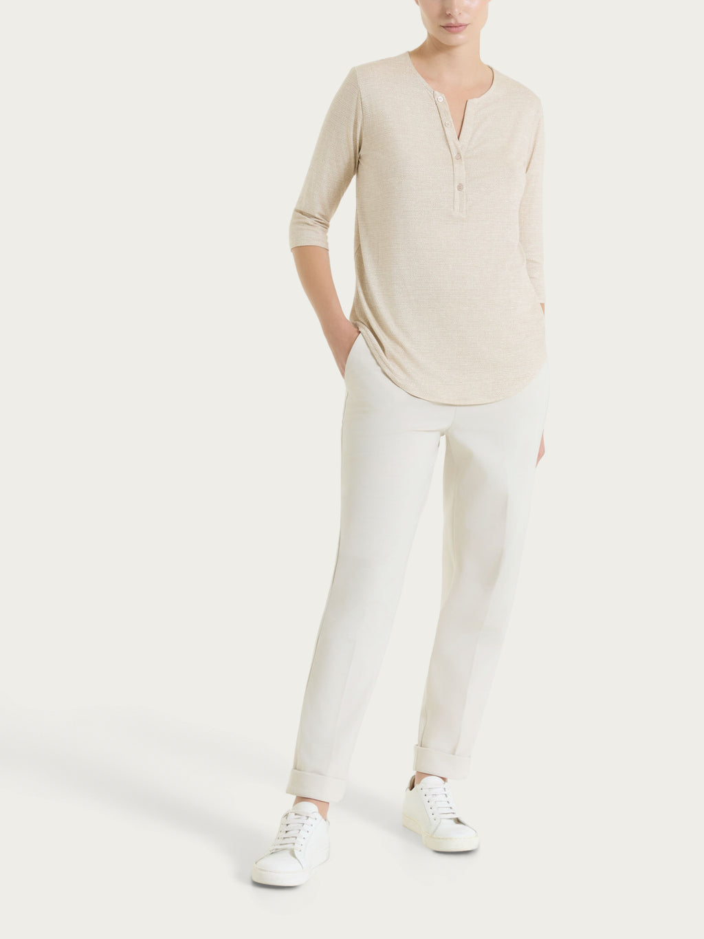 Pantalone a carota RAGNO con tasche in Compact Light - Champignon