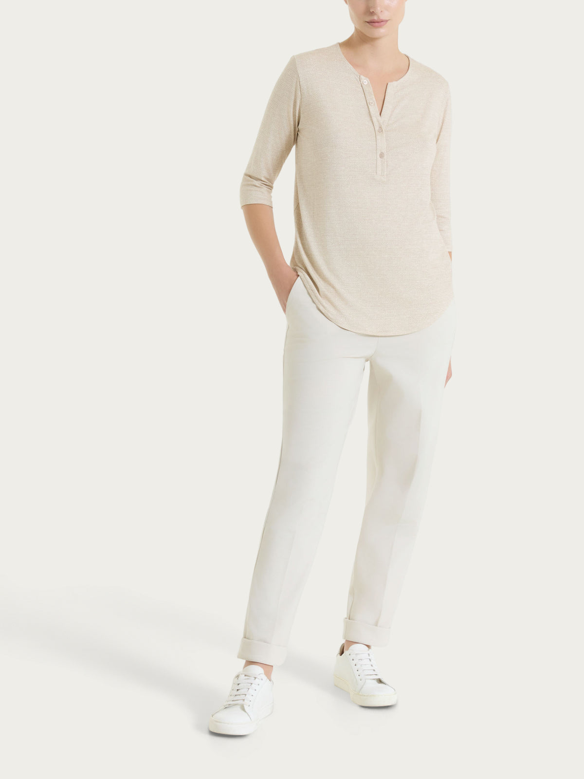 Pantalone a carota RAGNO con tasche in Compact Light - Champignon