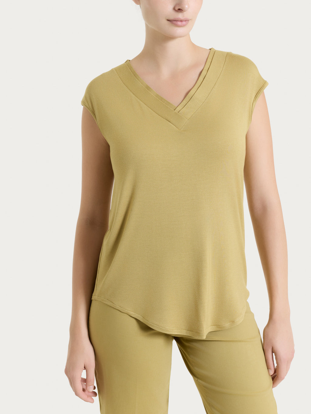 Maglietta con scollo a V incrociato in Viscosa Summer - Khaki